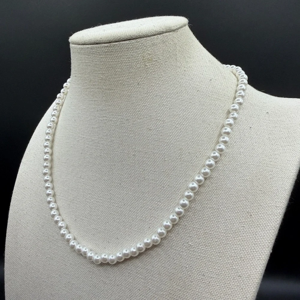 White Faux Pearl Necklace Silver Tone Extender Clasp Coquette Bridal Jewelry
